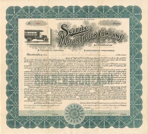Service Motor Truck Co. - Stock Certificate
